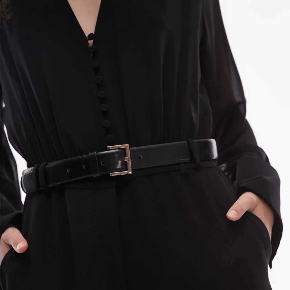Mango belted long sleeve jumpsuit in black, Sz XL, New, crepe/chiffon - Picture 3 of 10